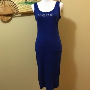 Bebe rhinestone logo blue pencil dress